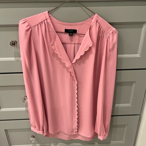 JCrew Long Sleeve Drapey Scalloped Top in Bohemian Rose - Picture 4 of 7